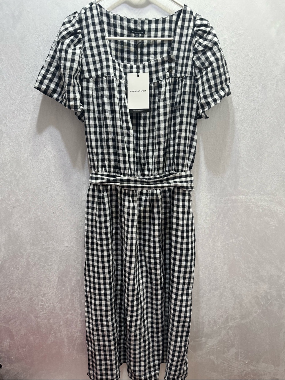 Who What Wear Black & White Gingham Belted Midi Dress Size XXL NWT